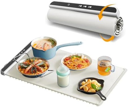 Warming Mat for Food – Foldable Silicone Electric Warming Tray with Adjustable Temperature, Auto Shut-Off, Full Surface Heating, Portable & Easy to Clean, Ideal for Buffets, Parties, Defrosting, White|B0D83NYKXW