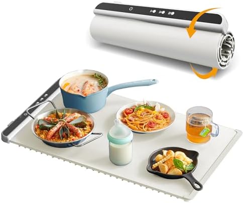 Warming Mat for Food – Foldable Silicone Electric Warming Tray with Adjustable Temperature, Auto Shut-Off, Full Surface Heating, Portable & Easy to Clean, Ideal for Buffets, Parties, Defrosting, White|B0D83NYKXW